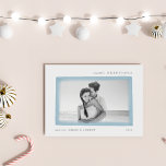Sky | Dreamy Wish Season's Greetings Photo Holiday Card<br><div class="desc">Understated and elegant, our chic holiday card frames your favorite photo with watercolor brush swashes in sheer sky blue, with "Season's Greetings" at the top in delicate block and italic lettering. Personalize with your family name(s) and the year at the bottom. A back pattern of tiny pine trees in white...</div>