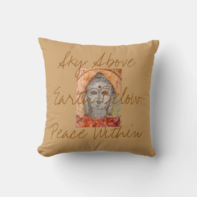 Sky Earth Peace Buddha Watercolor Art Pillow (Front)
