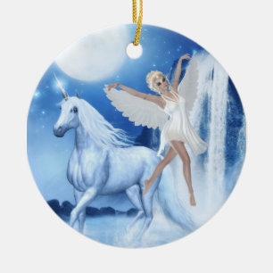 Sky Faerie Asparas and Unicorn Ceramic Tree Decoration
