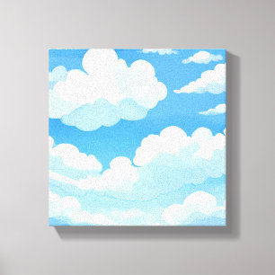Sky Full of Clouds   Watercolor Blue Sky Painting Canvas Print