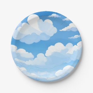 Sky Full of Clouds   Watercolor Blue Sky Painting Paper Plate