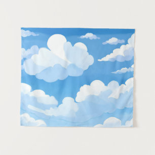 Sky Full of Clouds Watercolor Blue Sky Painting Tapestry