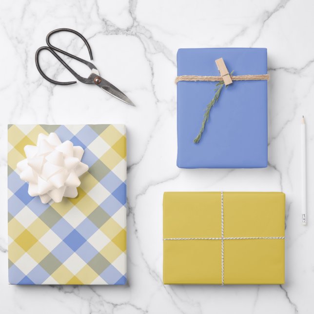 Sky Gingham Wrapping Paper Sheet (Front)