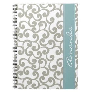 Sky Grey Monogrammed Elements Print Notebook