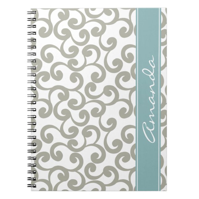 Sky Grey Monogrammed Elements Print Notebook (Front)