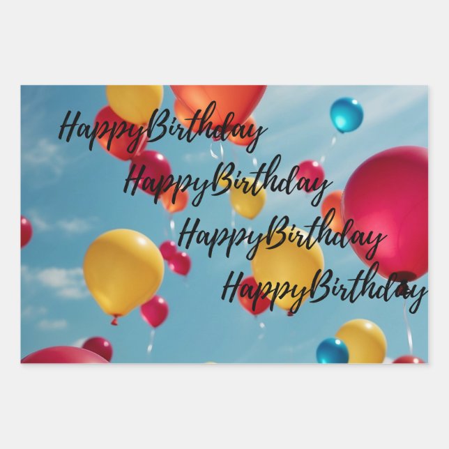 Sky High Celebrations: A Burst of Birthday Wishes Wrapping Paper Sheet (Front)
