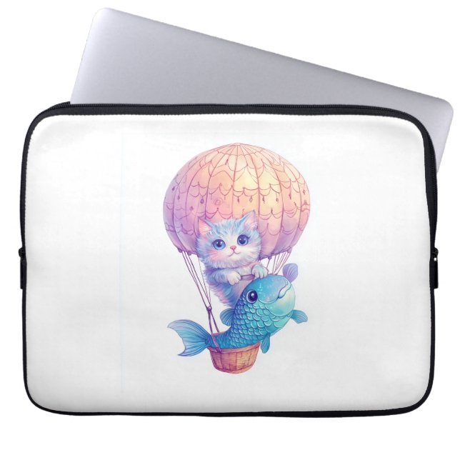 Sky High Kitty – Cute Whimsical Cat Adventure Laptop Sleeve (Front)