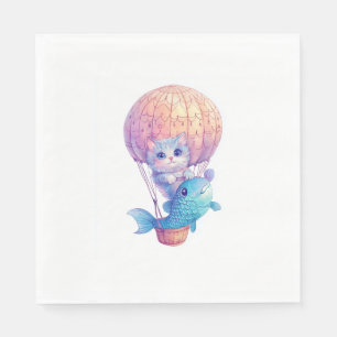 Sky High Kitty – Cute Whimsical Cat Adventure Napkin