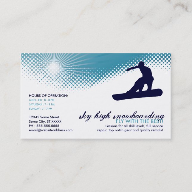 sky high snowboarding business card (Front)