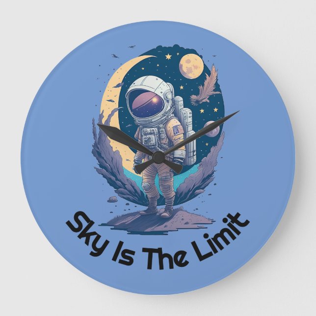 Sky is the Limit Astronaut T-Shirt Perfect gift Large Clock (Front)