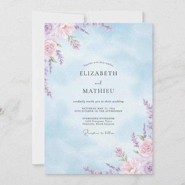 Sky Lavender Wildflower Wedding Invitation (Front)