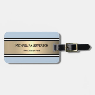 Sky Light Blue Gold Black White Stripe Timeless Luggage Tag