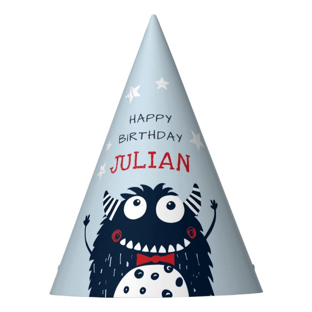Sky | Little Monster Personalised Kids Birthday Party Hat (Front)