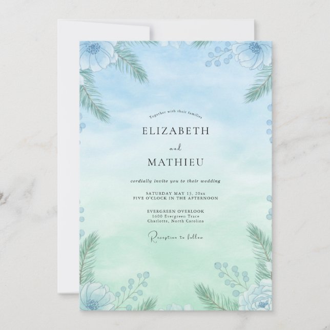 Sky Mint Foliage Eucalyptus Wedding Invitation (Front)