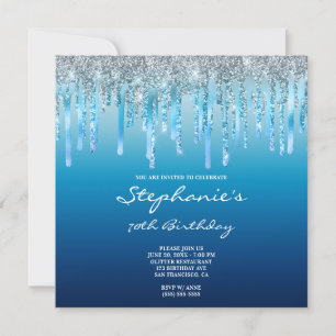 Sky Ocean Blue Ombre Glitter Foil Drip Birthday In Invitation