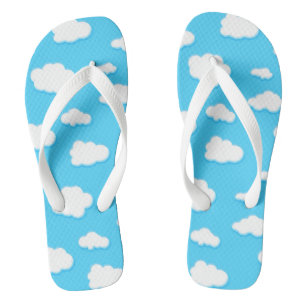 sky of blue and fluffy white clouds - flip flops