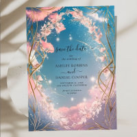 Sky of Love Ornate Rosy Florals Save The Date