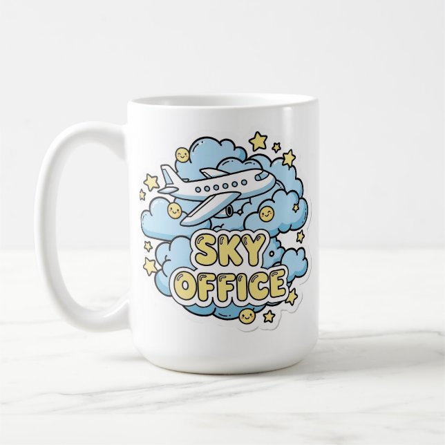 Sky Office - Cute Aeroplane and Clouds Cartoon Coffee Mug (Left)