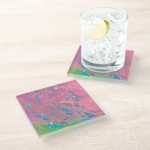 Sky on Venus Coral Pink Galaxy Acrylic Pour Glass Coaster