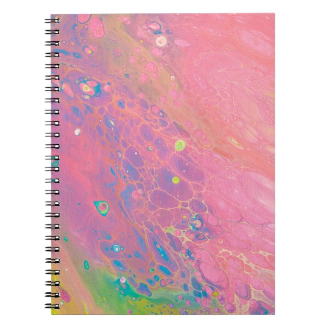 Sky on Venus Coral Pink Galaxy Acrylic Pour Notebook (Front)