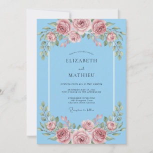 Sky Pale Blush Peony Wedding Invitation
