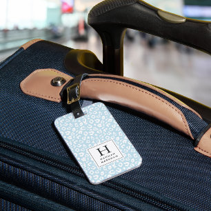 Sky Pastel Leopard Print Monogram Luggage Tag