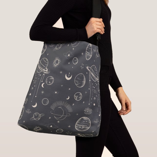 Sky Pattern Night Moon Stars Sun Celestial Tote (Close Up)