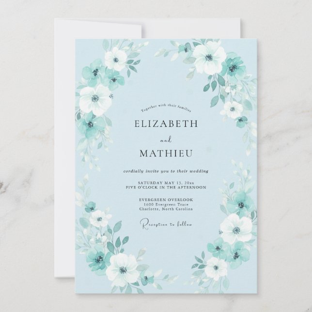 Sky Petal Wreath Wedding Invitation (Front)
