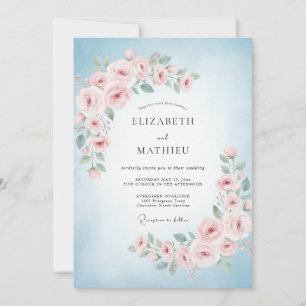 Sky Pink Leaf Wedding Invitation