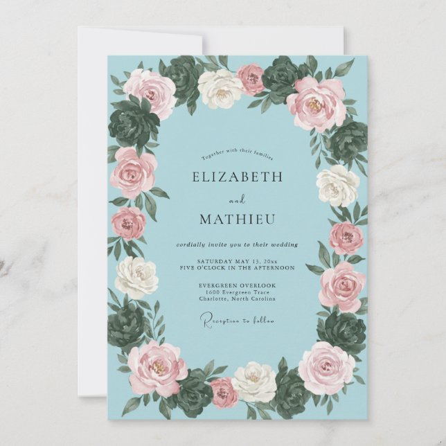 Sky Pink Wreath Wedding Invitation (Front)