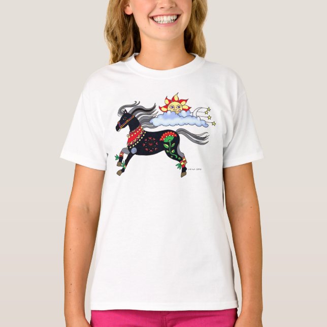 Sky Pony Ukrainian Folk Art by Vera Trembach T-Shirt (Front)