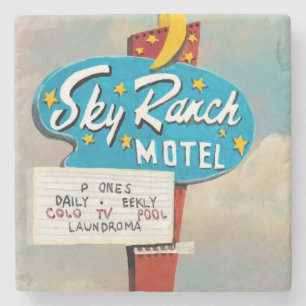 Sky Ranch Motel Sign Stone Coaster