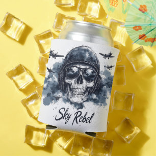 Sky Rebel Skull with Pilot Helmet and Sunglasses Can Cooler