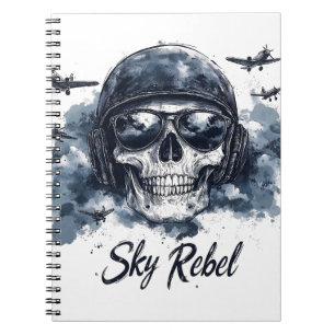 Sky Rebel Skull with Pilot Helmet and Sunglasses Notebook