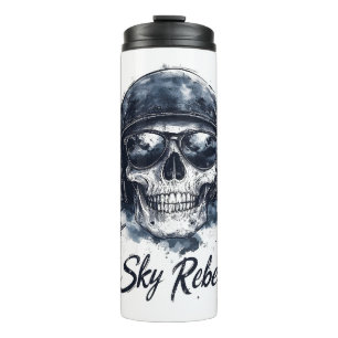 Sky Rebel Skull with Pilot Helmet and Sunglasses Thermal Tumbler