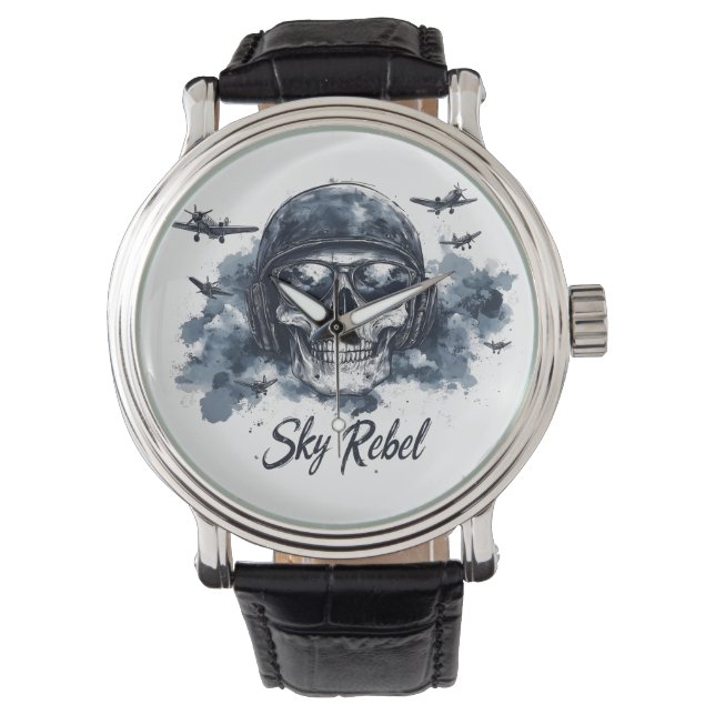 Sky Rebel Skull with Pilot Helmet and Sunglasses Watch (Front)