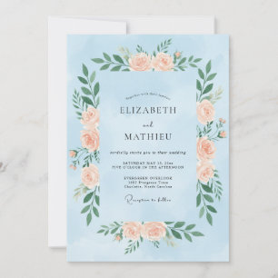 Sky Rose Wreath Wedding Invitation