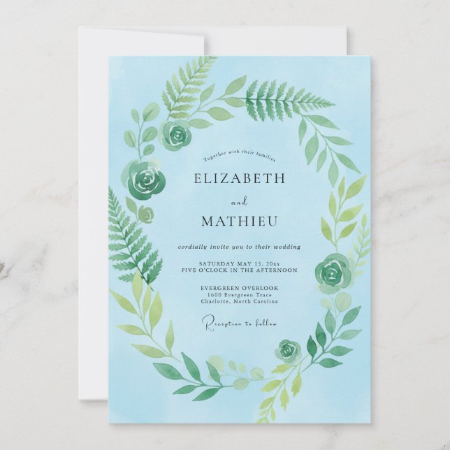 Sky Sage Fern Wedding Invitation (Front)
