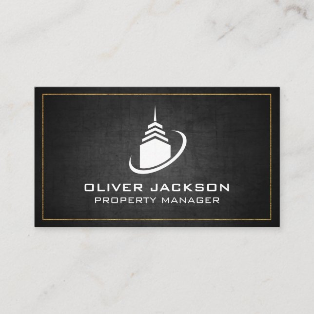 Sky Scraper Building Icon | Construction Business Card (Front)