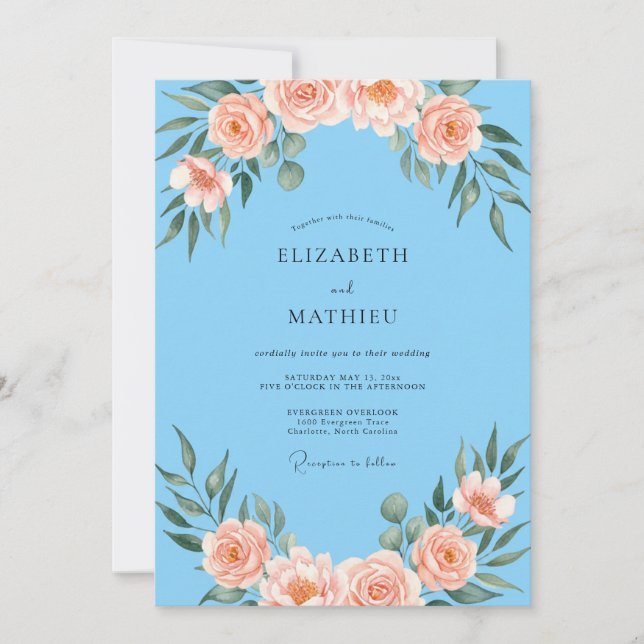 Sky Warm Coral Painted Wedding Invitation (Front)