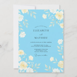 Sky Watercolor Leafy Wedding Invitation