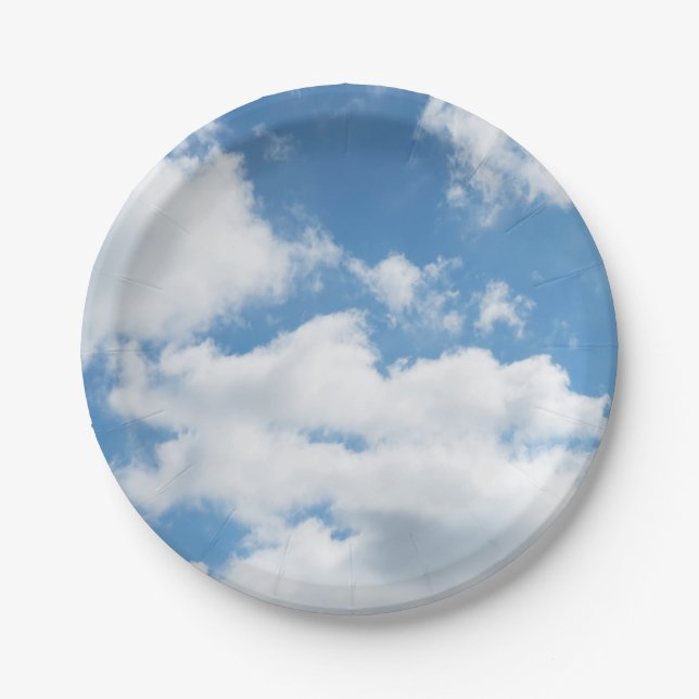 sky, weather, nature, white, blue, cloud, sunlight paper plate (Front)