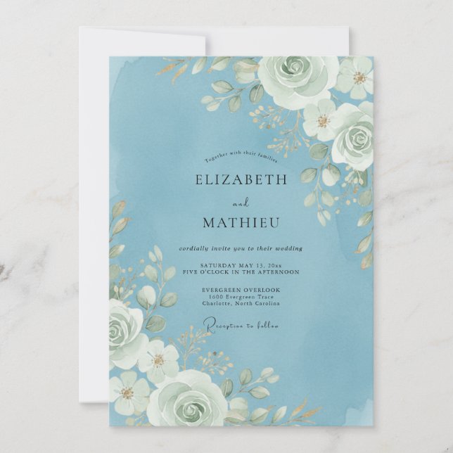 Sky White Foliage Eucalyptus Wedding Invitation (Front)