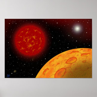Sky with a red dwarf star floating in it. poster