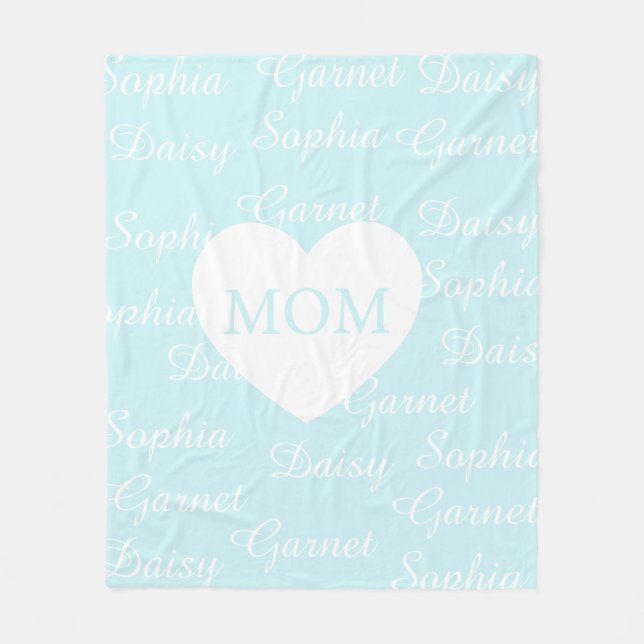 Skyblue Elegant Script Family Names Monogram Heart Fleece Blanket (Front)
