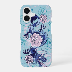 Skybound Serpent - Blue Dragon Floral iPhone 16 Case