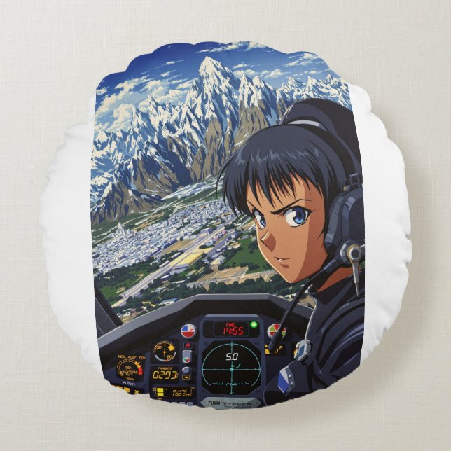 Skyburner: Midnight Wings Round Cushion (Front)