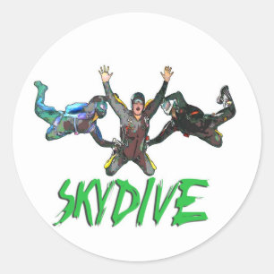 Skydive - Green Text Classic Round Sticker