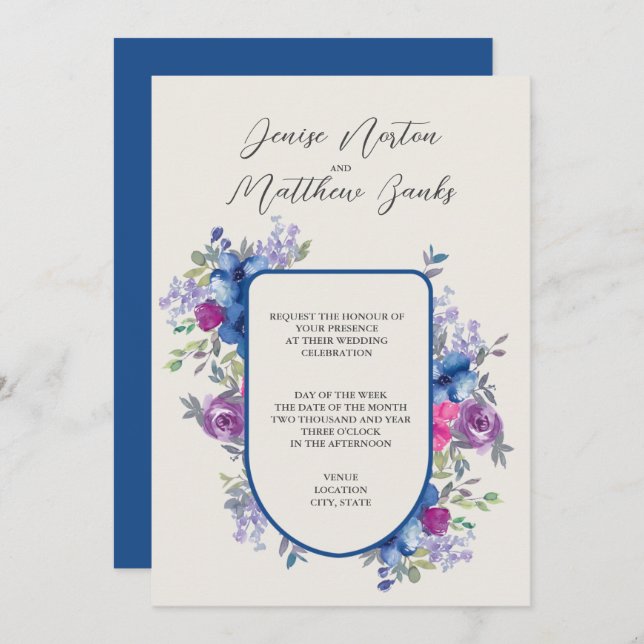 Skydiver Blue and Snow White Wedding Invitation (Front/Back)