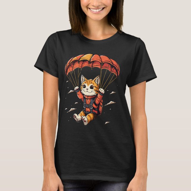 Skydiver Cat on Skydiving T-Shirt (Front)